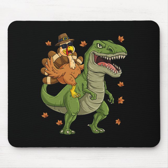 Thanksgiving Turkey Riding T Rex Dinosaur Toddler  Mouse Pad (Front)