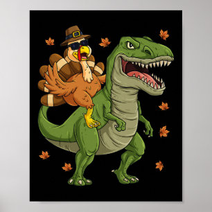 Thanksgiving Turkey Riding T Rex Dinosaur Toddler  Poster