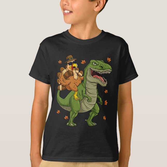 Thanksgiving Turkey Riding T Rex Dinosaur Toddler  T-Shirt (Front)