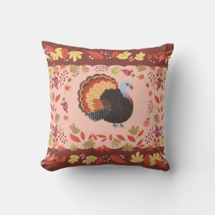 Thanksgiving Turkey Rust and Peach Throw Pillow