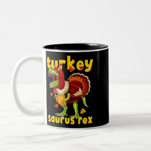 Thanksgiving Turkey Saurus T Rex Pilgrim Dinosaur  Two-Tone Coffee Mug
