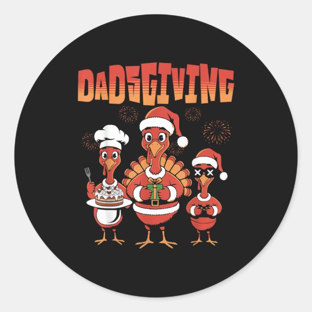 Thanksgiving Turkey Squad Dancing Dad Mom Kid Happ Classic Round Sticker (Front)