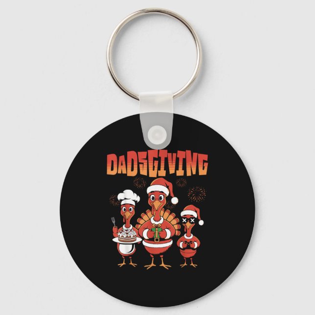 Thanksgiving Turkey Squad Dancing Dad Mom Kid Happ Key Ring (Front)