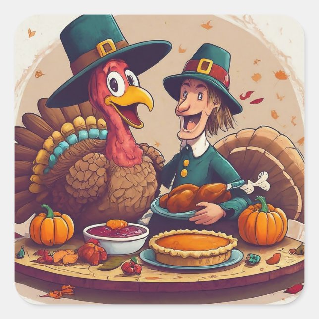Thanksgiving Turkey Square Sticker (Front)
