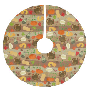 Thanksgiving Turkey Squash Autumn Harvest Pattern Brushed Polyester Tree Skirt