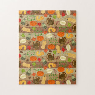 Thanksgiving Turkey Squash Autumn Harvest Pattern Jigsaw Puzzle