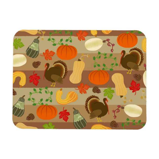 Thanksgiving Turkey Squash Autumn Harvest Pattern Magnet (Horizontal)