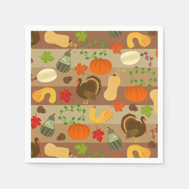 Thanksgiving Turkey Squash Autumn Harvest Pattern Napkin (Front)