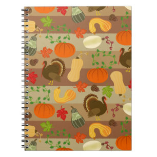 Thanksgiving Turkey Squash Autumn Harvest Pattern Spiral Notebook