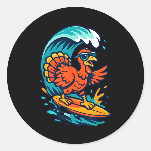Thanksgiving Turkey Surfer Surfing  Classic Round Sticker (Front)
