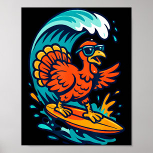 Thanksgiving Turkey Surfer Surfing Poster