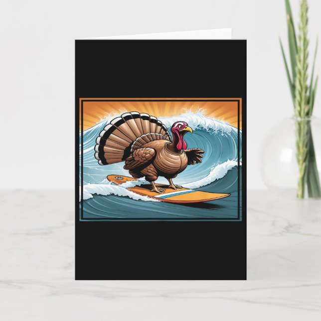 Thanksgiving Turkey Surfing A Wave  Card (Front)