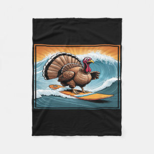Thanksgiving Turkey Surfing A Wave Fleece Blanket