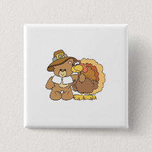thanksgiving turkey teddy bear design 15 cm square badge