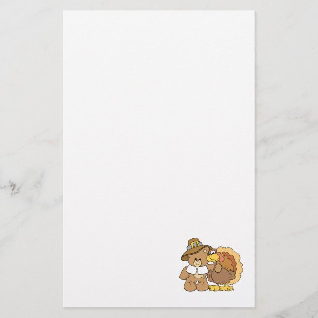 thanksgiving turkey teddy bear design stationery (Front)