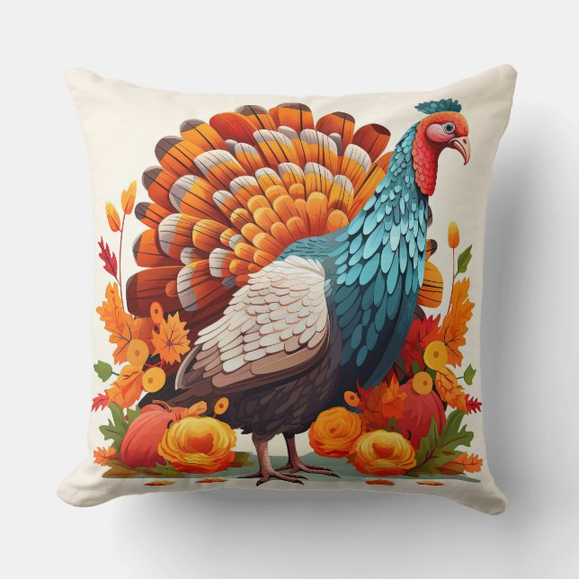 Thanksgiving Turkey Throw Pillow (Front)