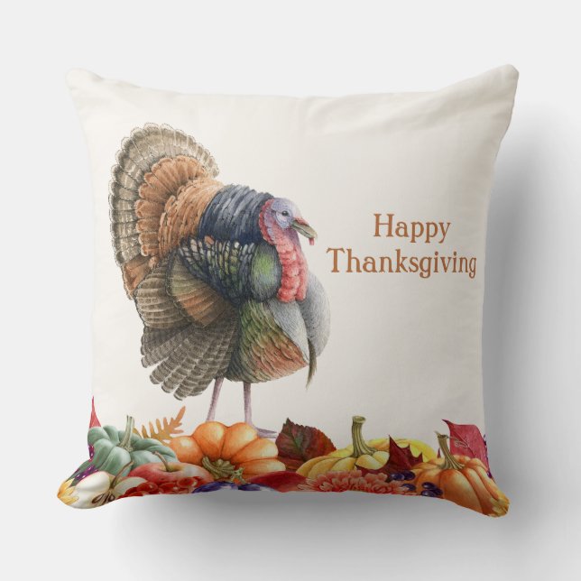 Thanksgiving Turkey Throw Pillow (Front)