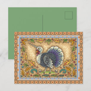THANKSGIVING TURKEY UNICORN, WHIMSICAL FANTASY, HO HOLIDAY POSTCARD