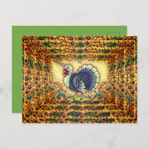 THANKSGIVING TURKEY UNICORN, WHIMSICAL FANTASY, HOLIDAY POSTCARD