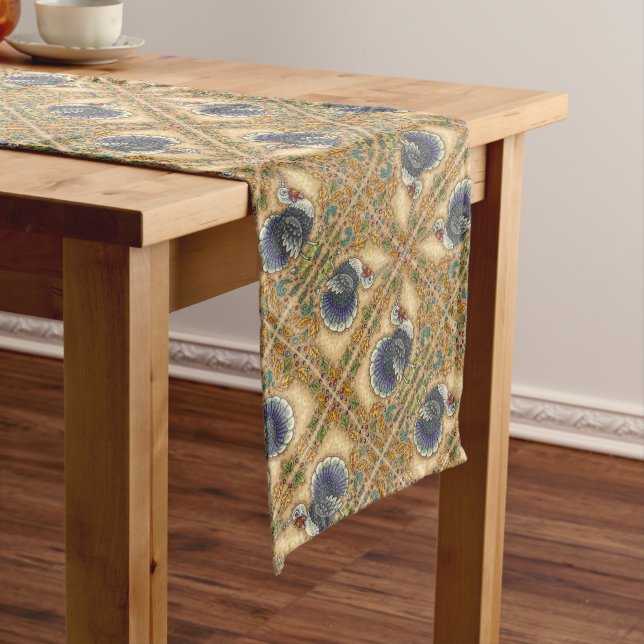 THANKSGIVING TURKEY UNICORN, WHIMSICAL FANTASY LONG TABLE RUNNER (In Situ)
