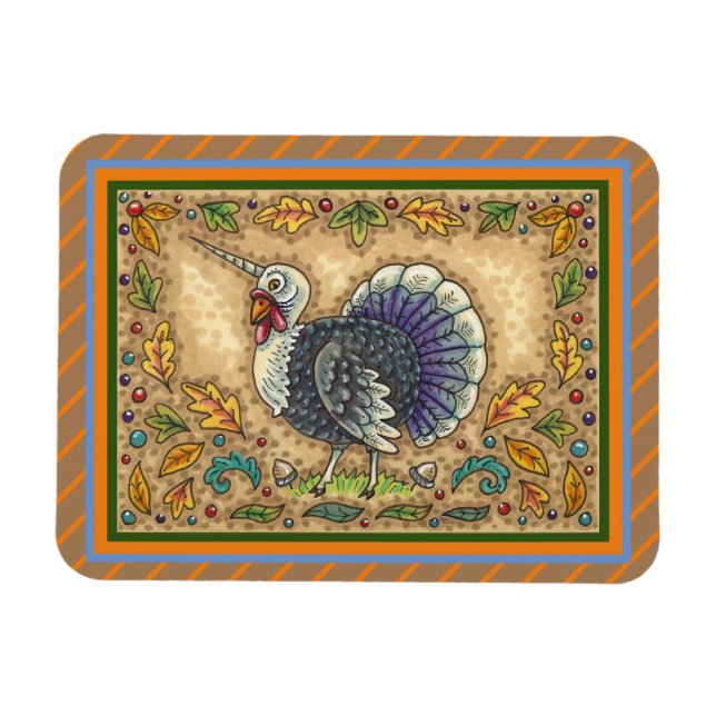 THANKSGIVING TURKEY UNICORN, WHIMSICAL FANTASY MAGNET (Horizontal)