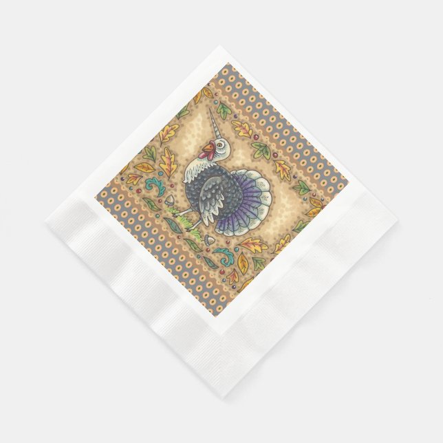 THANKSGIVING TURKEY UNICORN, WHIMSICAL FANTASY NAPKIN (Corner)