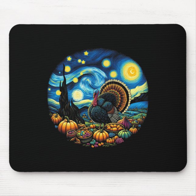 Thanksgiving Turkey Van Gogh Starry Night Turkey D Mouse Pad (Front)