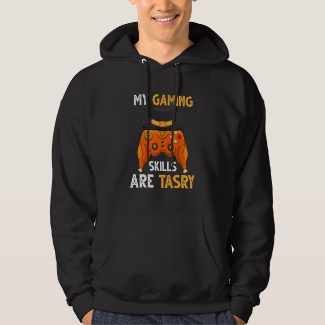 Thanksgiving Turkey Video Game Controller Pilgrim  Hoodie (Front)