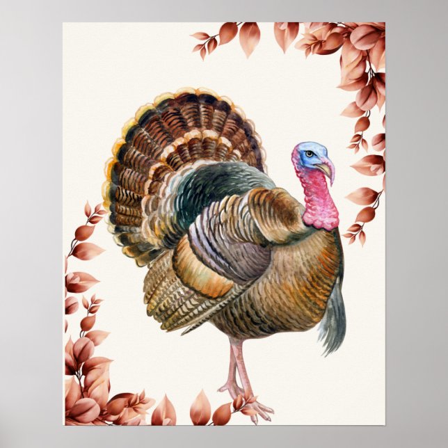 Thanksgiving Turkey Watercolor Picture Wall Art (Front)