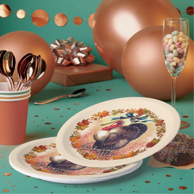 Thanksgiving Turkey Wishes Paper Plate (Multi)