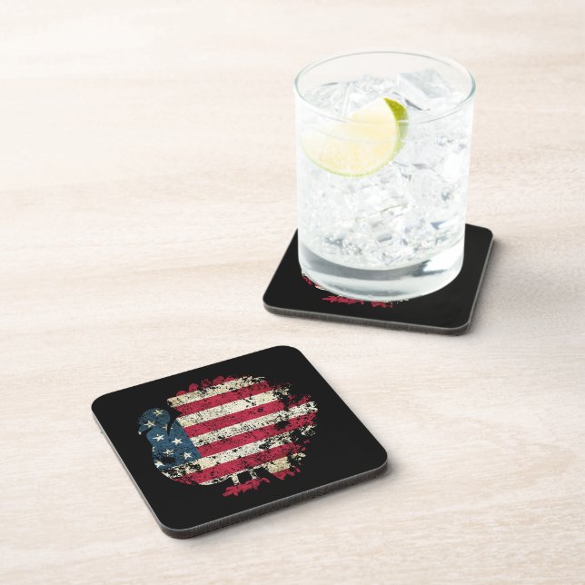 Thanksgiving Turkey With American Flag Coaster (Right Side)
