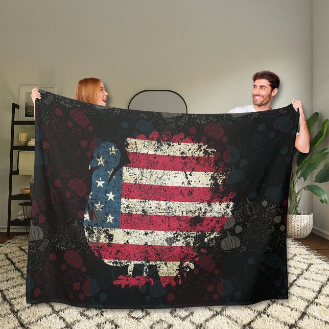 Thanksgiving Turkey With American Flag Fleece Blanket (Creator Uploaded)