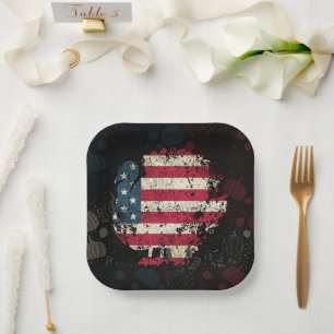 Thanksgiving Turkey With American Flag Paper Plate