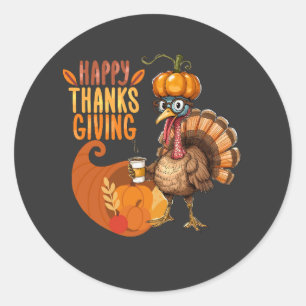 Thanksgiving Turkey with Pumpkin Hat Classic Round Sticker