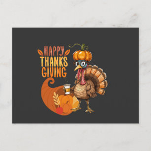 Thanksgiving Turkey with Pumpkin Hat Holiday Postcard