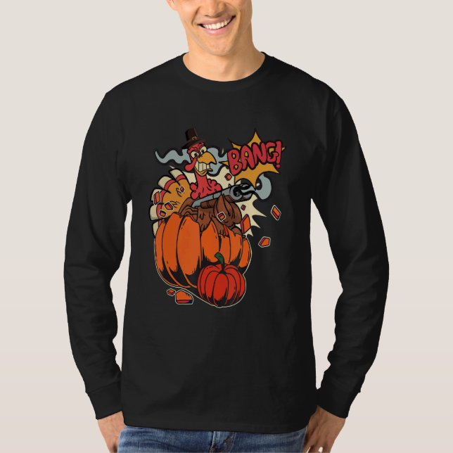 Thanksgiving Turkey with Pumpkin Shotgun 1 T-Shirt (Front)