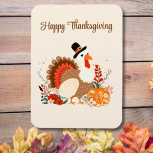 Thanksgiving Turkey With Pumpkins And Autumn Leave Magnet