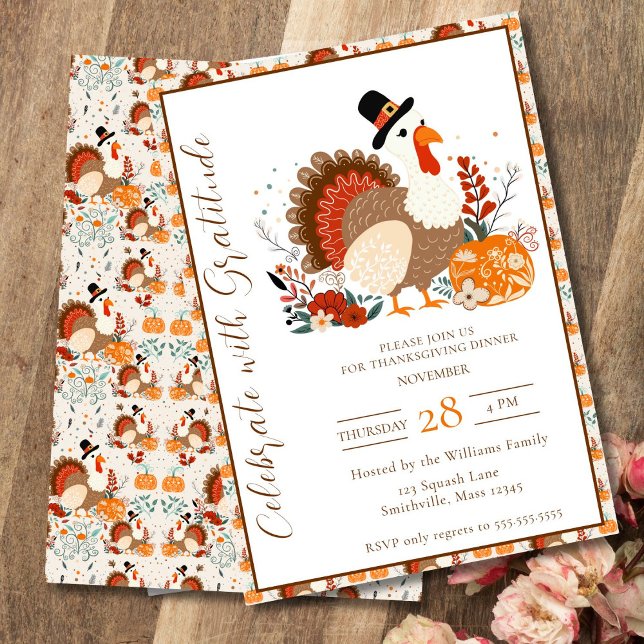 Thanksgiving Turkey With Pumpkins, Autumn  Invitation (Creator Uploaded)