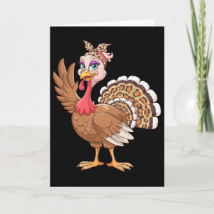 Thanksgiving Turkey Women Girl Leopard Autumn Fall Card