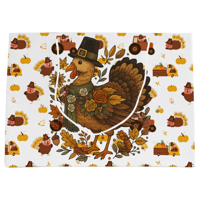 Thanksgiving Turkeys Large Gift Bag (Front)