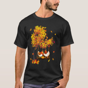 Thanksgiving Two Chickens Wearing Hat Fall Tree Fa T-Shirt