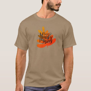Thanksgiving Typography With fall leaf    T-Shirt