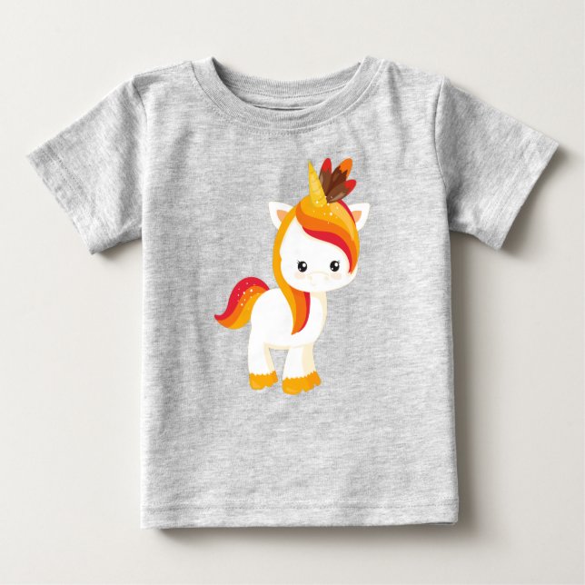 Thanksgiving Unicorn, Cute Unicorn, Feathers Baby T-Shirt (Front)