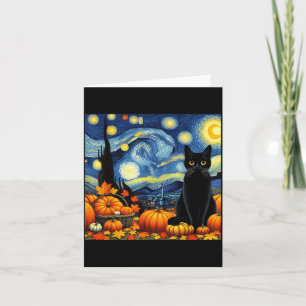 Thanksgiving Van Gogh Starry Night Black Cat Pumpk Card