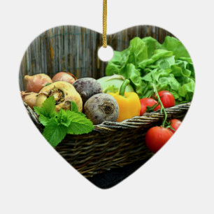 Thanksgiving Vegetable Harvest in a Basket Ceramic Tree Decoration