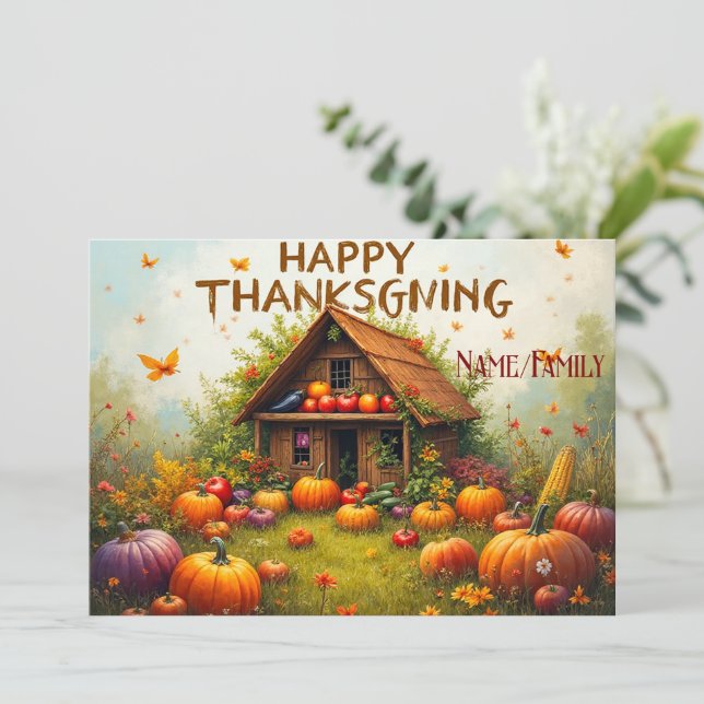Thanksgiving Vegetable House Card (Standing Front)