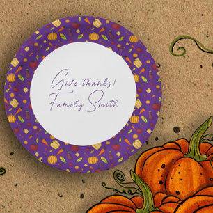Thanksgiving  vegetables pattern purple custom paper plate