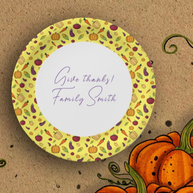 Thanksgiving  vegetables pattern yellow custom paper plate (Creator Uploaded)