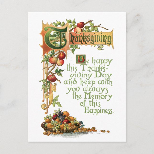 Thanksgiving Verse and Harvest Fruit Holiday Postcard (Front)