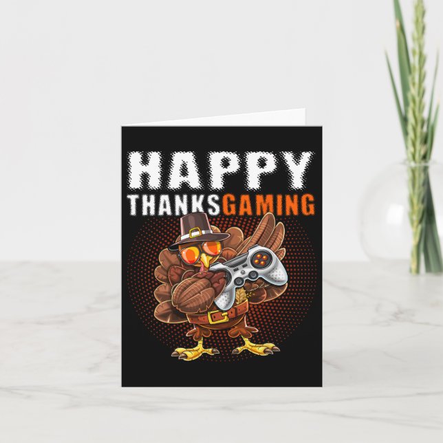 Thanksgiving Video Game Dabbing Turkey Pilgrim Boy Card (Front)